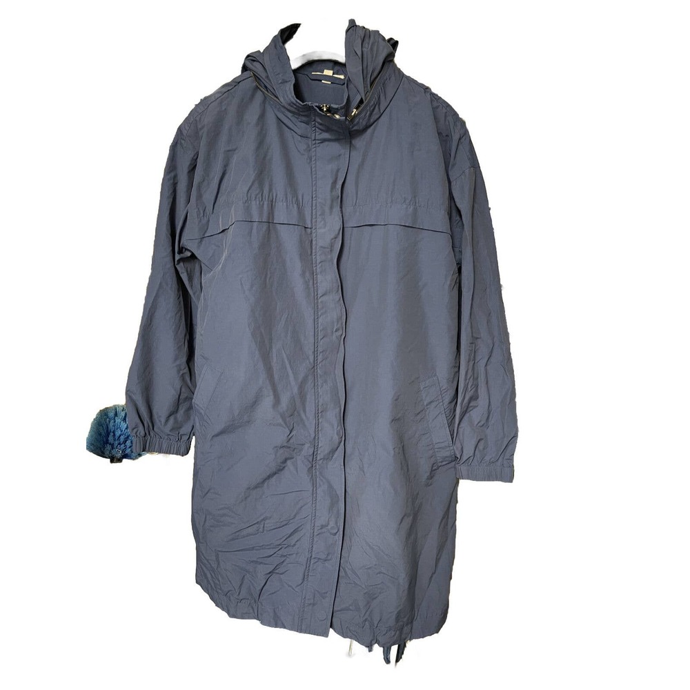 Eileen Fisher Women's Blue Long Sleeve Hooded Outdoor Raincoat size M